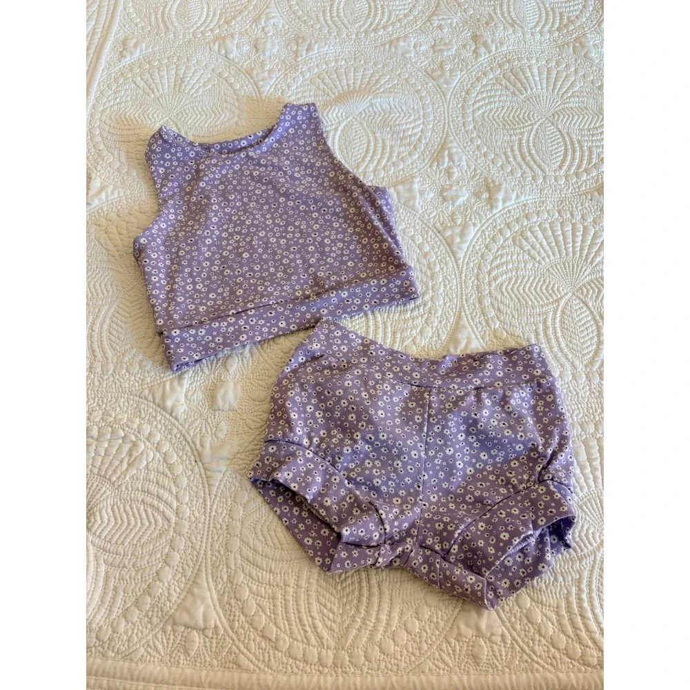 Willa B Dance Wear Little Girls Purple Floral Two-Piece Tank and Shorts Set